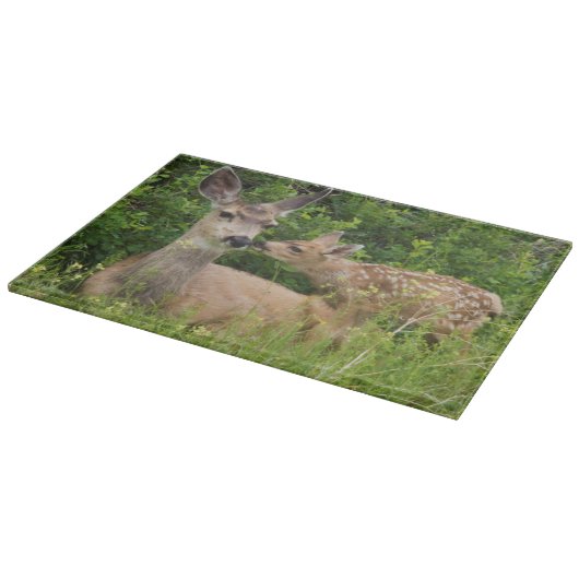 Mule Deer Doe with Fawn Schneidebrett (Ecke)