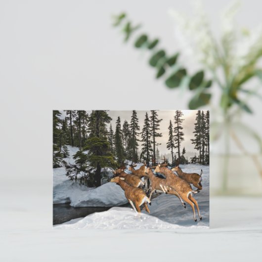 Mule Deer im Schnee / Wintersaison Postkarte (Stehend Vorderseite)
