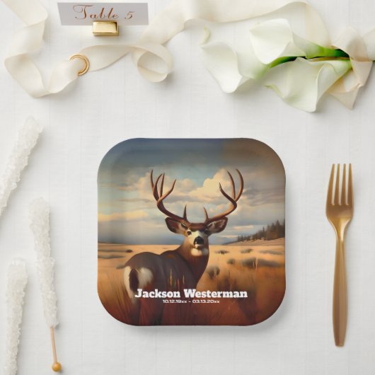 Mule Deer on Prairie Memorial Pappteller (Hochzeit)