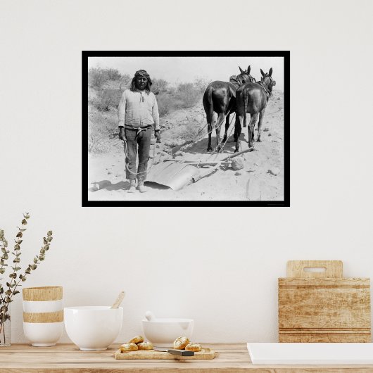 Mule-gezeichnet Plow und Indian 1920 Poster (Küche)