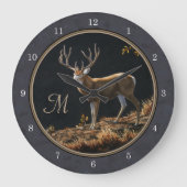 Mule-Hirsch-Kohlengraut-Monogramm Große Wanduhr (Vorderseite)