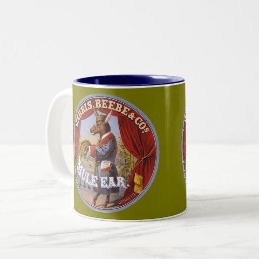 Mule Oar Tobacco Label Zweifarbige Tasse (Vorderseite Links)