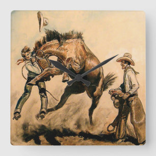 "Mule" Western Art von Will James Quadratische Wanduhr