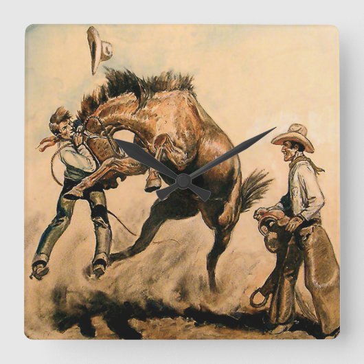 "Mule" Western Art von Will James Quadratische Wanduhr (Vorderseite)