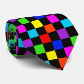 Mulit-farbenes Neon-Schachbrett Krawatte (Gerollt)