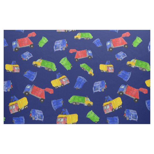 Müll Bash Müllwagen Gemustert Blau Stoff (Fat Quarter (45,7 x 55,9 cm))