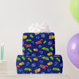 Müll Bash Müllwagen Muster Blau Geschenkpapier