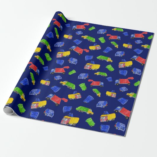 Müll Bash Müllwagen Muster Blau Geschenkpapier (Ungerollt)