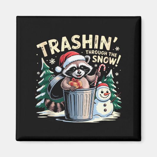 Müll durch den Schnee Weihnachten Lustiger Waschbä Magnet (Vorne)