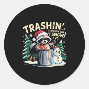 Müll durch den Schnee Weihnachten Lustiger Waschbä Runder Aufkleber
