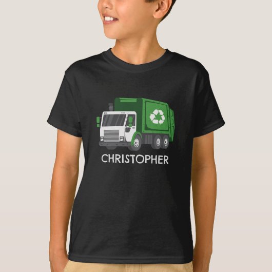 Müll/Gerecycelt LKW mit Kindnamen T-Shirt (Vorderseite)