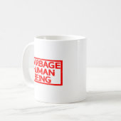 Müll Mensch als Briefmarke Kaffeetasse (Vorderseite Links)