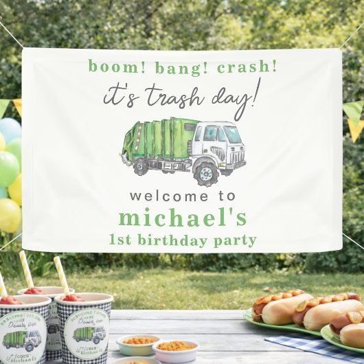 Müll Müllwagen 1. Geburtstags Willkommensbanner Banner