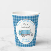Müll Müllwagen Blau Geburtstag Personalisiert Pappbecher (Rückseite)