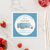 Müll Müllwagen Blau Gingham 1. Geburtstag Serviette (Beispiel)