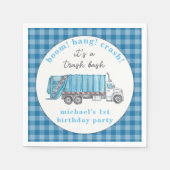 Müll Müllwagen Blau Gingham 1. Geburtstag Serviette (Vorderseite)