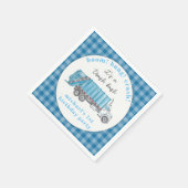 Müll Müllwagen Blau Gingham 1. Geburtstag Serviette (Ecke)