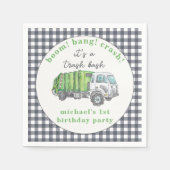 Müll Müllwagen Grün Kariert 1. Geburtstag Serviette (Vorderseite)