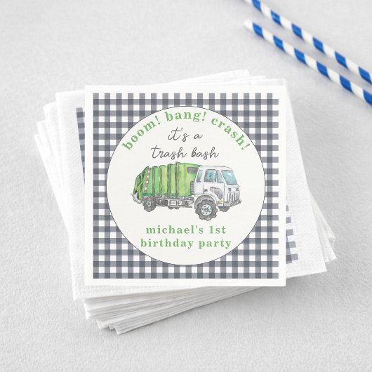 Müll Müllwagen Grün Kariert 1. Geburtstag Serviette