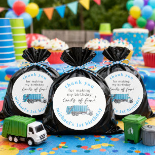 Müll Müllwagen Junge 1. Geburtstag Danke Runder Aufkleber