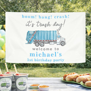 Müllabfuhr LKW Blaue Jungs 1. Geburtstag Willkomme Banner