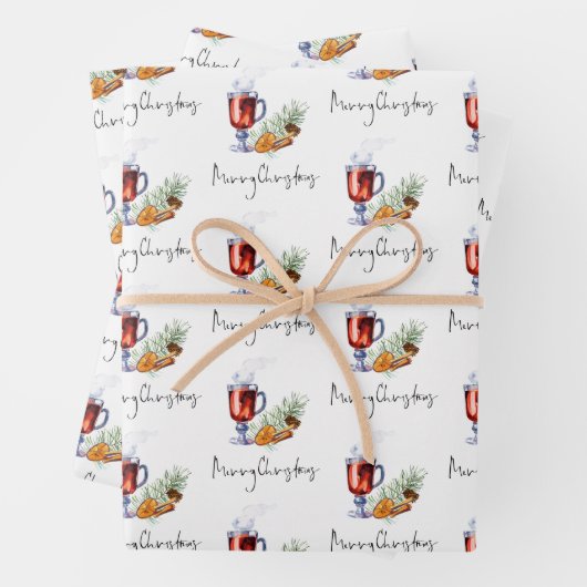 Mulled Wine Pattern Frohe Weihnachtsschrift Geschenkpapier Set (Beispiel)