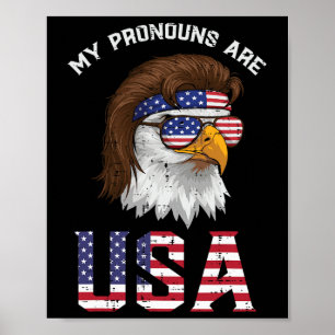 Mullet Eagle Meine Pronomen USA 4. Juli Männer Fra Poster