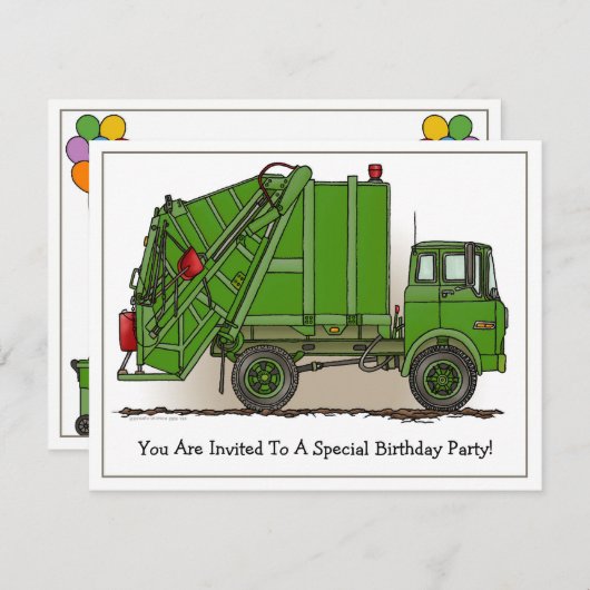Mülltransporter Grünkinder Party Einladung (Vorne/Hinten)