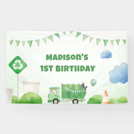 Müllwagen 1. Geburtstag Party Banner (Horizontal)