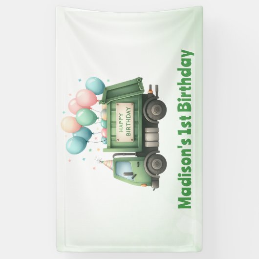 Müllwagen 1. Geburtstag Party Banner (Vertikal)