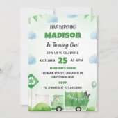 Müllwagen 1. Geburtstag Party Einladung (Vorderseite)