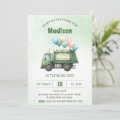 Müllwagen 1. Geburtstag Party Einladung (Stehend Vorderseite)