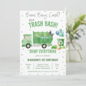 Müllwagen 1. Geburtstag Party Einladung (Stehend Vorderseite)