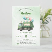 Müllwagen 1. Geburtstag Party Einladung (Stehend Vorderseite)