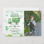 Müllwagen 1. Geburtstag Party Foto Einladung (Vorderseite)