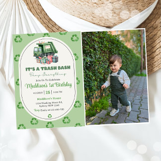 Müllwagen 1. Geburtstag Party Foto Einladung