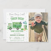 Müllwagen 1. Geburtstag Party Foto Einladung (Vorderseite)