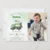 Müllwagen 1. Geburtstag Party Foto Einladung (Vorderseite)