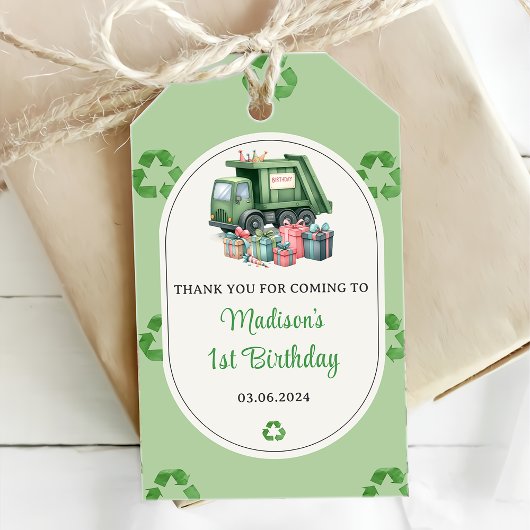 Müllwagen 1. Geburtstag Party Geschenkanhänger