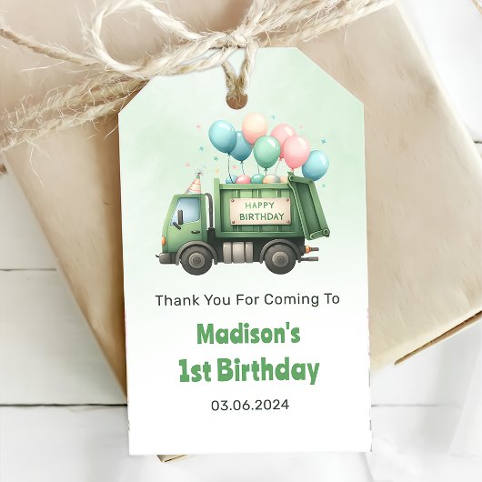 Müllwagen 1. Geburtstag Party Geschenkanhänger
