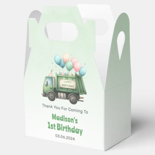Müllwagen 1. Geburtstag Party Geschenkschachtel (Geöffnet)