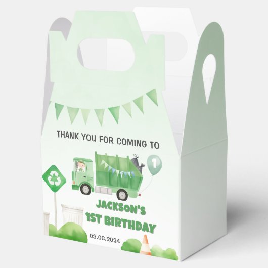 Müllwagen 1. Geburtstag Party Geschenkschachtel (Geöffnet)