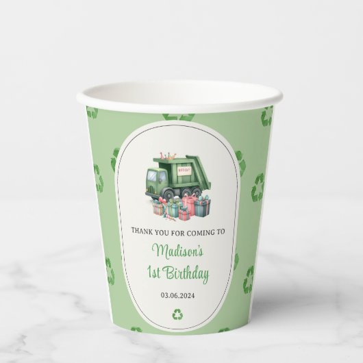 Müllwagen 1. Geburtstag Party Pappbecher (Vorderseite)