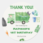 Müllwagen 1. Geburtstag Party Runder Aufkleber (Vorderseite)