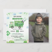 Müllwagen 2. Geburtstag Party Foto Einladung (Vorderseite)