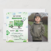 Müllwagen 4. Geburtstag Party Foto Einladung (Vorderseite)