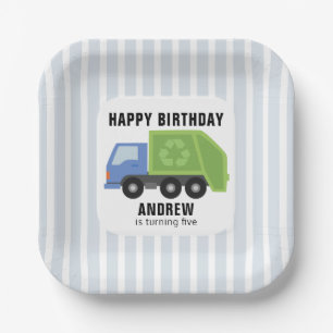 Müllwagen Geburtstag Papier Teller blau grün