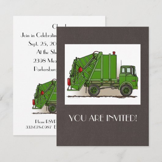 Müllwagen Grün Einladung (Vorne/Hinten)