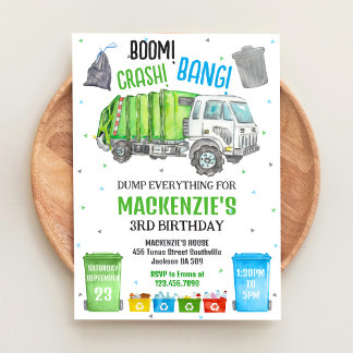 Müllwagen-Jungen-Geburtstagsfeier Knall Peng Boom Einladung