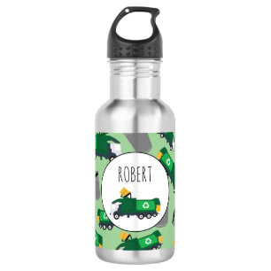 Müllwagen-Muster Jungen Name Edelstahlflasche